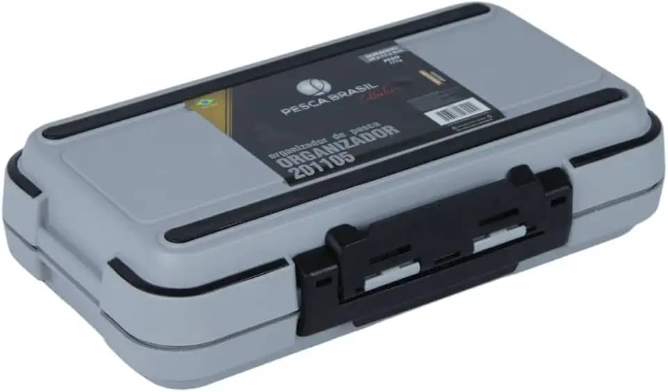 Pesca Brasil, Estojo Organizador de Pesca 201105 Possui Divisórias e Tampa Interna com Trava, Ideal para Iscas e Giradores, Cinza