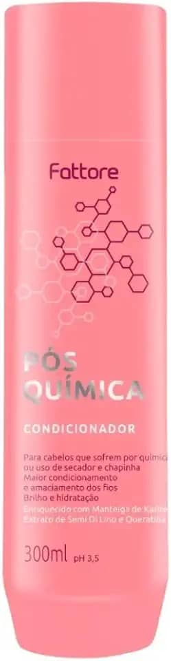 Condicionador Pós-Química Fattore 300ml – pH 3,5, queratina hidrolisada, manteiga de karité e lanolina, selagem de cutículas, brilho intenso, antifrizz, hidratação profunda e reconstrução, uso diário para cabelos danificados