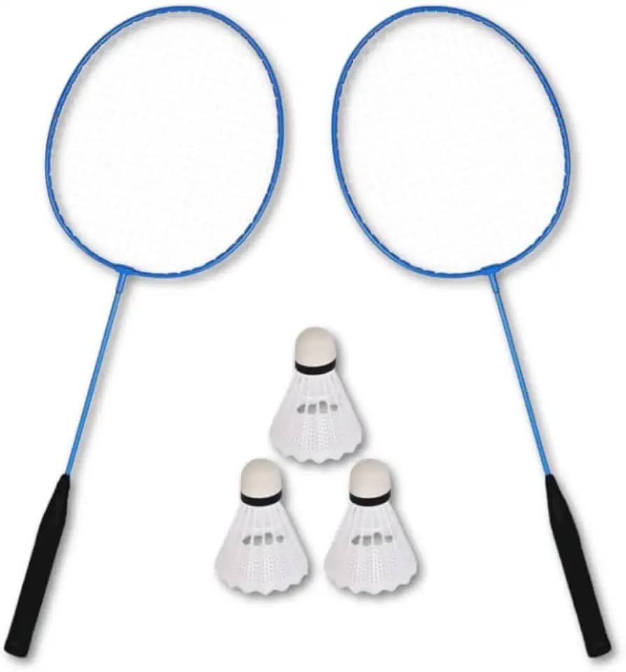 Kit Premium Badminton Portátil – 2 Raquetes Leves em Ferro + 3 Petecas Resistentes para Diversão em Família, Praia ou Casa