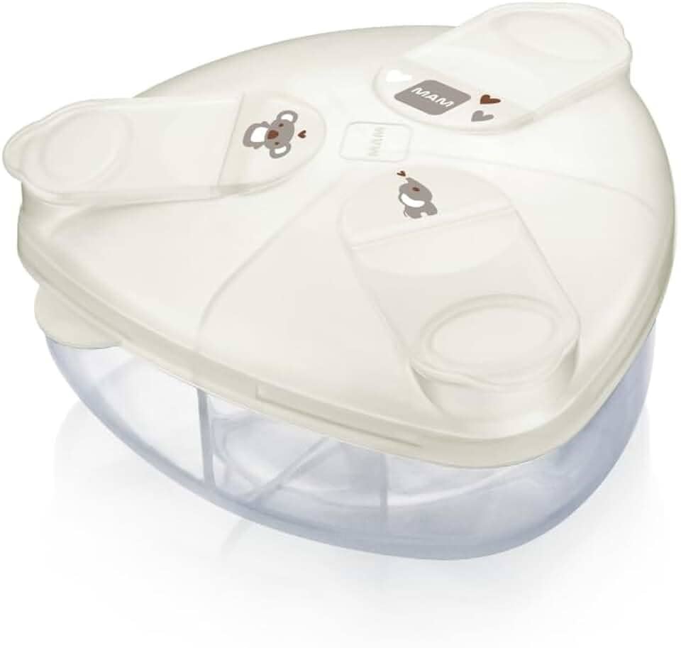 MAM Baby Porta Leite em Pó Com 3 Compartimentos de 40g Com Tampa Antivazamento e Forma Triangular, Neutro