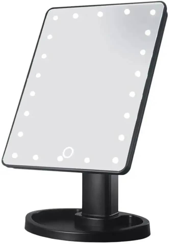 Espelho Articulado De Mesa Com Iluminação LED Para Maquiagem E Barbear (Preto)