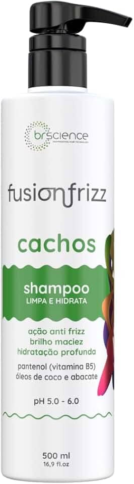 Shampoo para Cachos, Ondas e Crespos Fusionfrizz Brscience 500ml – Limpeza Suave, Hidratação Profunda e Ação Antifrizz para Cabelos Cacheados, Ondulados e Crespos