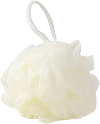 Esponja de Banho Tipo Flor Nylon Macio Branco 14cm de Diâmetro com Cordão para Pendurar Esfoliação Suave e Espuma Abundante para Uso Diário