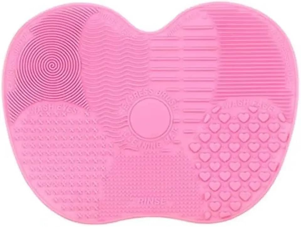 Tapete de limpeza de pincel de maquiagem em forma de maçã de silicone, rosa, multitextura, pincel de limpeza cosmético com ventosa