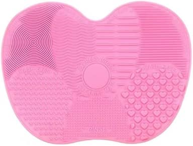 Tapete de limpeza de pincel de maquiagem em forma de maçã de silicone, rosa, multitextura, pincel de limpeza cosmético com ventosa