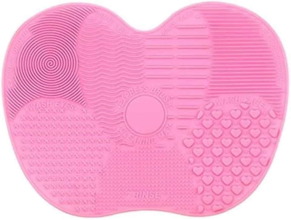Tapete de limpeza de pincel de maquiagem em forma de maçã de silicone, rosa, multitextura, pincel de limpeza cosmético com ventosa