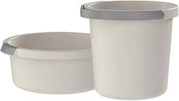 Kit Limpeza e Lavanderia com Bacia de Roupas 5 Litros e Balde d'Água 8,5 Litros com Alça Ergonômica e Bico Direcionador (Bege)