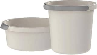Kit Limpeza e Lavanderia com Bacia de Roupas 5 Litros e Balde d'Água 8,5 Litros com Alça Ergonômica e Bico Direcionador (Bege)