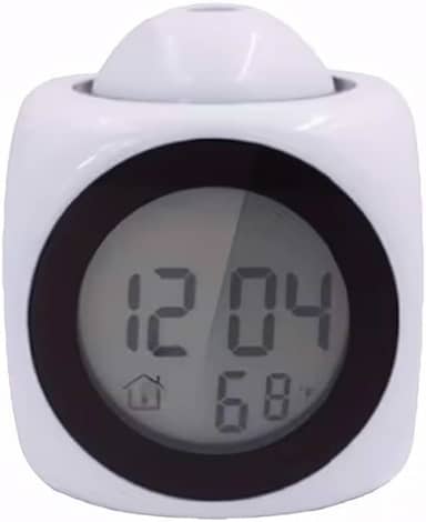 1 PC projetor despertador com comando de voz, termômetro e função soneca – projetor de mesa de 430 polegadas com visor LED e alarme digital branco
