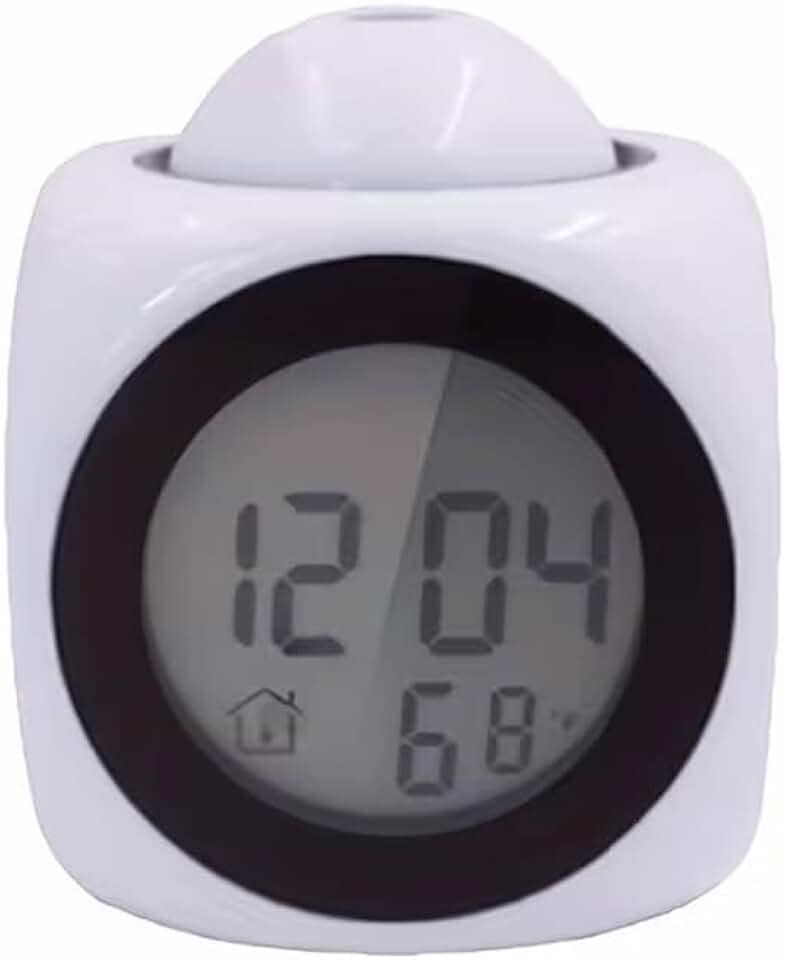 1 PC projetor despertador com comando de voz, termômetro e função soneca – projetor de mesa de 430 polegadas com visor LED e alarme digital branco
