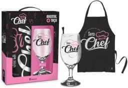 Kit Taça Avental Presente Divertido Super Chef Rosa Masterchef