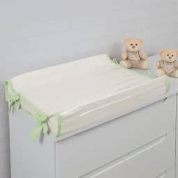 Trocador Americano Comoda Fraldas Impermeável Anatomico Com Abas Bebê Enxovais Capa Plástica Off White com Verde (40cm x 65cm)