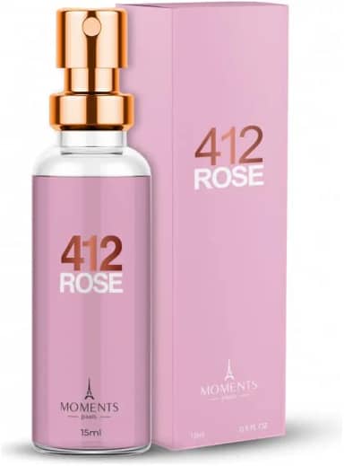 Perfume de Bolsa Feminino 412 ROSE 15ml Moments Paris Excelente Presente Maravilhosa Fragrância Floral Frutado Parfun Longa Duração Alta FIxação EDP Spray Dia Noite Mulher Delcada e Sensual