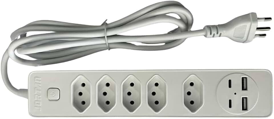 Filtro de Linha 5 Entradas 2 Portas USB 2 Portas Tipo C Régua de Energia 5 Tomadas com Entrada USB e Tipo C Extensão Multifuncional Bivolt de Design Premium