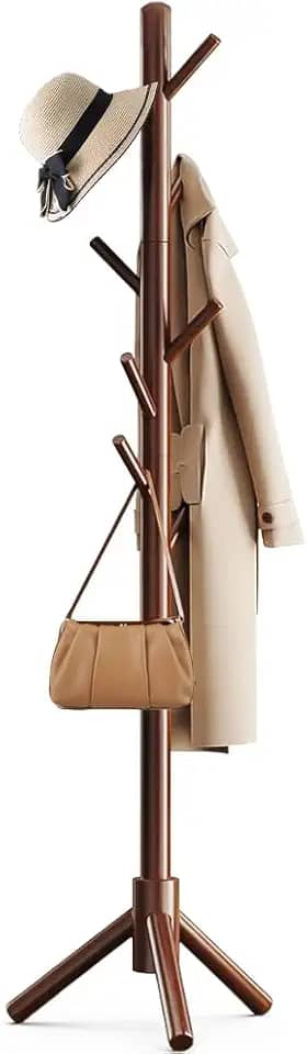 Elyblo Cabideiro de Chão, cabideiro vertical para Quarto, Cabideiro de Chão Madeira de Três Pernas, Mancebo Bolsa Pendurada, Cabideiro