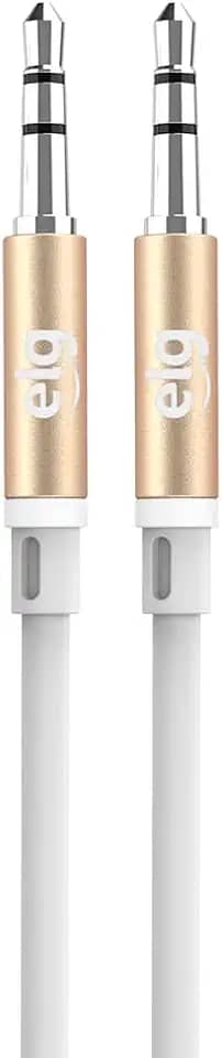 ELG, ECAUX1, Cabo Estéreo Auxiliar de Áudio, Conector P2 X P2, Entrada de 3.5mm, Alta Definição Sonora e Conexão Estável, Cabo Emborrachado Flexível, Branco