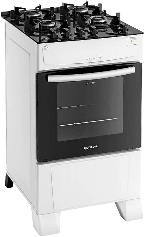Fogão Atlas 4 Bocas branco Mônaco Top Glass com Acendimento automático - Bivolt