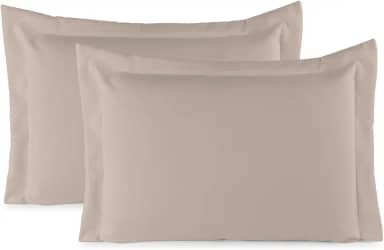 Kit 02 Fronhas Aba Americana Tecido Percal 400 Fios Antiácaro, Anti-pilling com Toque Macio - Bege