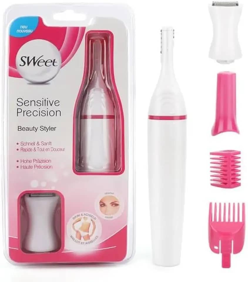 Sweet Aparador de Precisão Sensível, Barbeador Elétrico Feminino com Pentes, Branco e Rosa
