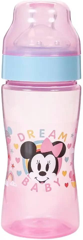 BabyGo - Mamadeira Bico Ortodôntico Wide Neck 270ml Rosa Minnie - Disney - Silicone Livre de BPA - Design Antivazamento
