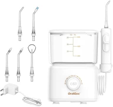 Irrigador Bucal Profissional, Reservatório de 600ml, Bivolt, Multifuncional Saúde, Limpeza Profunda, Jato de Água Ultrassônico, 10 Níveis de Pressão, Escova Elétrica, Versão Familiar, 5 Pontas Substituíveis, Branco