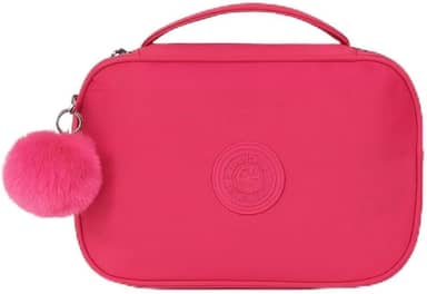 Estojo Escolar Grande em Nylon Tactel para 100 lápis, 30 Elásticos Organizadores, 3 Compartimentos, Resistente, Ziper, Unissex (ROSA)