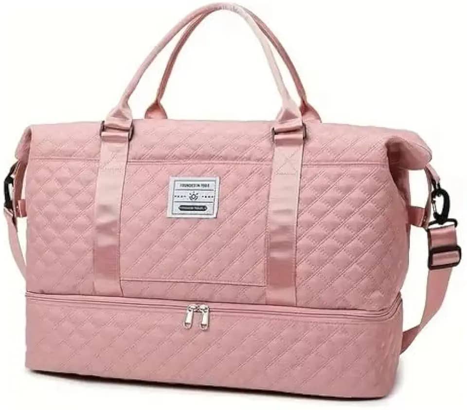 Bolsa de Viagem Esportiva Feminina, Grande Capacidade, Compartimento com Zíper, Azul Marinho (ROSA)