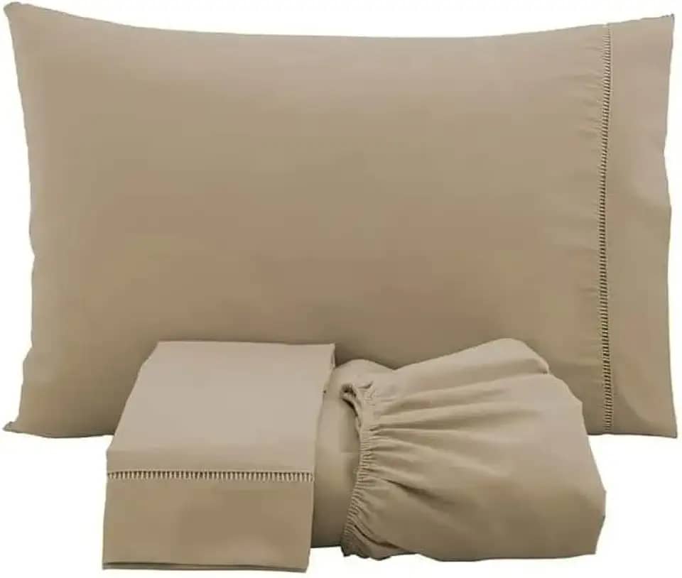 Jogo de Lençol 3 Peças Ponto Palito Percal 180 Fios Algodão Liso Varios Tamanhos (King, Avelã)