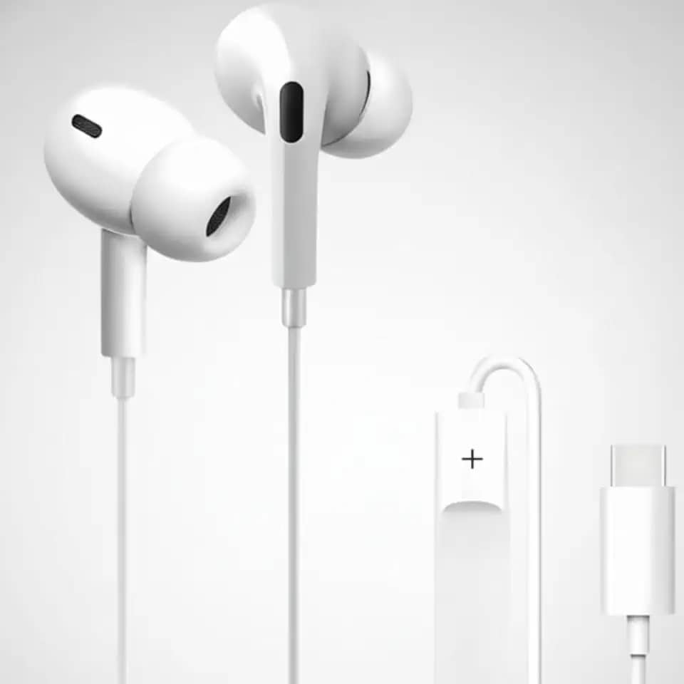 Fone de Ouvido Intra-Auricular USB-C com microfone, Graves Reforçados, Cabo 1,2m, Compatível com iPhone iOS, Samsung Androide, Ideal para Chamadas, Músicas e Vídeos, Cor Branco