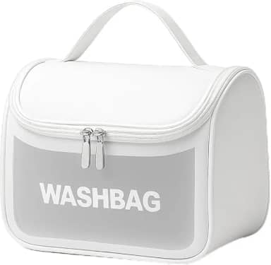 Necessaire Transparente Viagem Bolsa Ideal para Cosméticos Maquiagem Higiene Pessoal Fechamento com Zíper Fácil Acesso Design Moderno Funcional Impermeável (Branco)