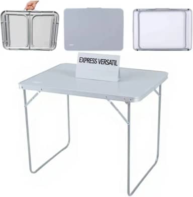Mesa Dobrável Portátil de Alumínio Com Tampo De Mdf Premium, 80 x 60 cm, Conversível em Maleta