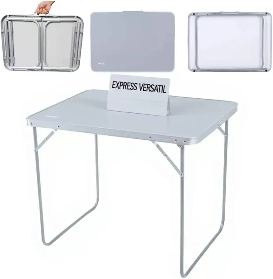 Mesa Dobrável Portátil de Alumínio Com Tampo De Mdf Premium, 80 x 60 cm, Conversível em Maleta