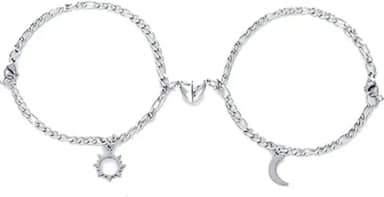 2 Pulseiras Magnéticas Casal Namorados Sol E Lua Caixa Kit