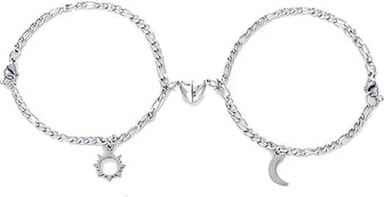 2 Pulseiras Magnéticas Casal Namorados Sol E Lua Caixa Kit