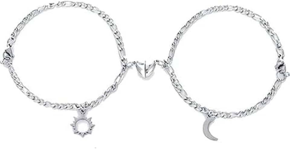 2 Pulseiras Magnéticas Casal Namorados Sol E Lua Caixa Kit