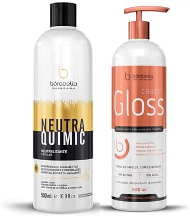 Borabella Kit Cauterização Capilar - Gloss Espelhamento 500ml, Tratamento Profissional para Brilho Intenso e Selagem das Cutículas