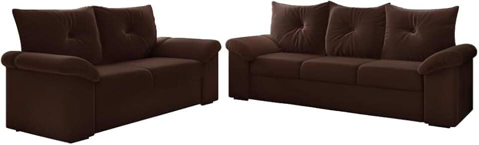 Conjunto de Sofá 2 e 3 Lugares Taurus Veludo Marrom