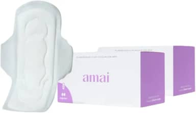 Amai, Absorvente Externo Fluxo Regular, Algodão Sem Químicos, Hipoalergênico, Sem plástico comum, Com Abas - 56 unidades