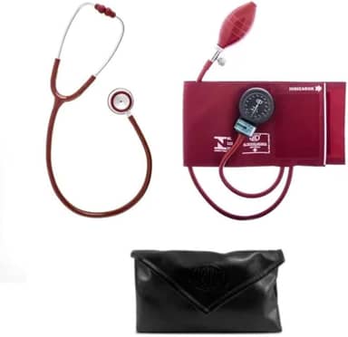 Kit Esfigmomanômetro + Estetoscópio Duplo Bic Com Estojo (Vinho)