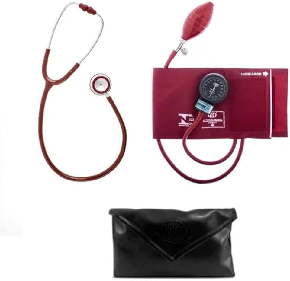 Kit Esfigmomanômetro + Estetoscópio Duplo Bic Com Estojo (Vinho)