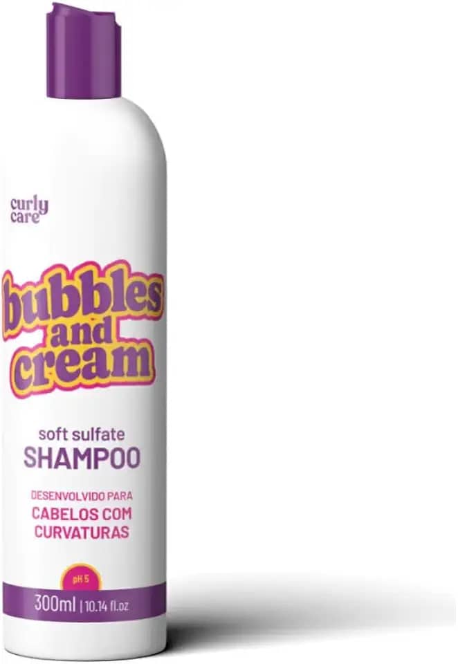 Curly Care Shampoo Bubbles and Cream, Sulfato Suave, 300ml, Groselha Negra e Manteiga de Coco, para Cabelos Cacheados Crespos e Ondulados, Roxo e Branco