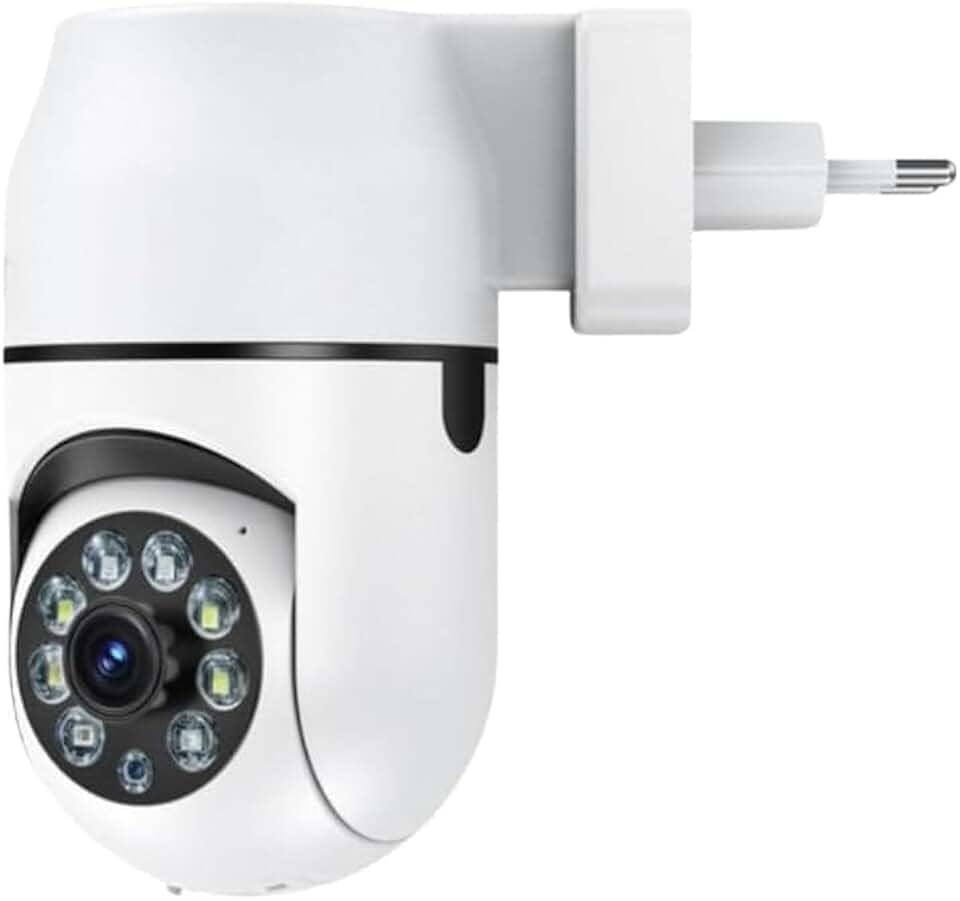 Câmera de Segurança Tomada Sem Fio 2MP WiFi Visão 360° HD 1080p Câmera IP Infravermelho Controle via App 2 Modos de Visão Noturna Áudio Bidirecional Detecção de Movimento Premium