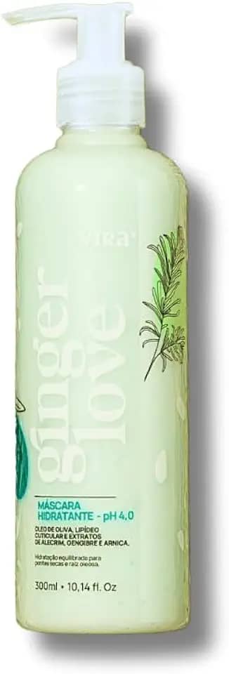 Ginger Love Máscara Hidratante Capilar, Vegano, com Óleo de Oliva e Gengibre, para Couro Cabeludo Oleoso, 300ml - Virá Cosméticos