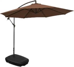 Kit Ombrelone Lateral Suspenso 3m Kauai Marrom + Base 55 Litros Piscina Jardim