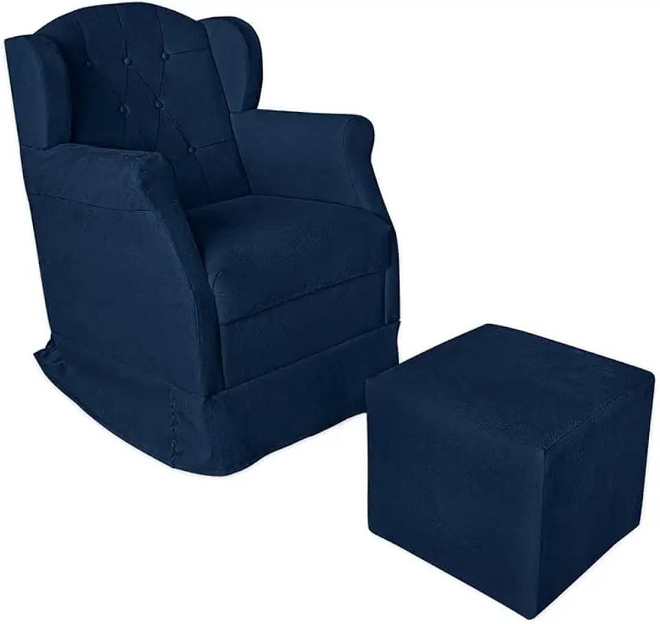 Poltrona de Amamentação Balanço Com Puff Platinum Decor (Azul Marinho)