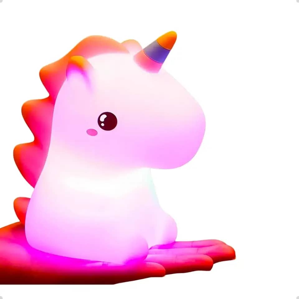 Luminária Unicórnio Infantil com LED, 7 Cores, Luz Noturna Toque Sensível, Abajur Decorativo para Quarto de Criança