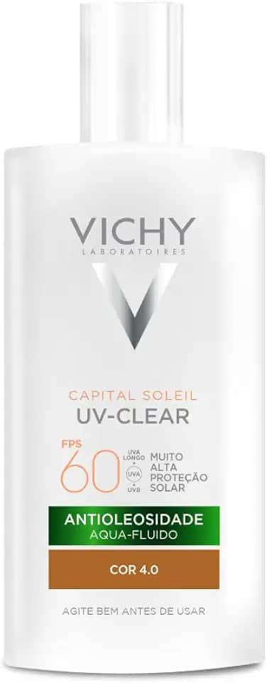 Vichy Capital Soleil UV-Clear Protetor Solar Facial Antioleosidade e Antiacne, Toque Seco FPS 60, com Niacinamida e Ácido Salicílico, Acabamento Invisível, Cor 4.0, 40g