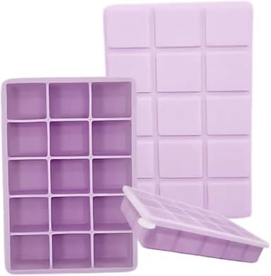 SYMEON Forma de Gelo Silicone Com Tampa Livre de BPA Flexivel 15 Cubos de 27ml Cada Prática Resistente e Reutilizável Forma Para Papinha Gelatina Frutas (FORMAGELO-LILAS)