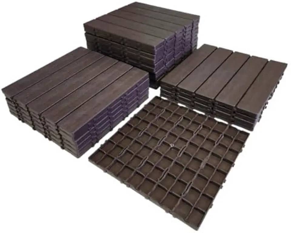 WNU MODULAR Deck Modular de Madeira Plástica, 30x30cm, Kit com 24 Peças, Marrom, para Varandas e Áreas Externas (MARROM)