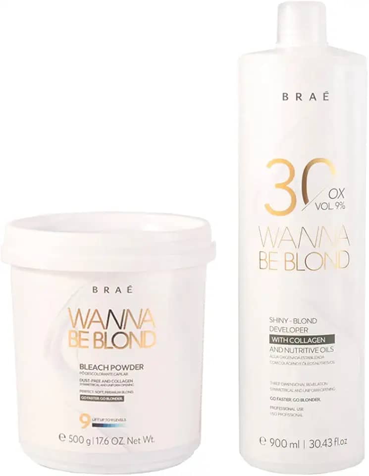 Pó Descolorante BRAÉ Wanna Be Blond + Oxidante 30 Volumes 900ml - Kit Profissional Descoloração Rápida e Menos Danos